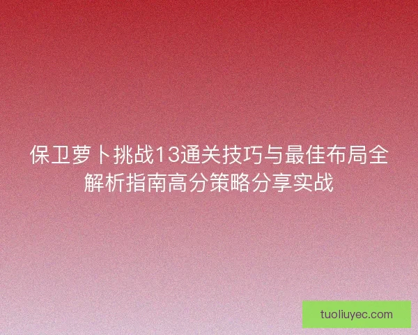 保卫萝卜挑战13通关技巧与最佳布局全解析指南高分策略分享实战